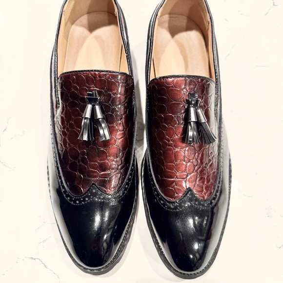 Cabuncci Men’s Vintage Brown Black Oxford Slip On Loafers Tassels Size 12 NWOT - Picture 9 of 12